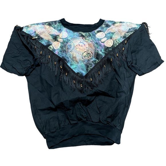 Vintage 90s Southwestern Fringe Crewneck Neon‎ Sweatshirt Size XL | J1 - Picture 4 of 7